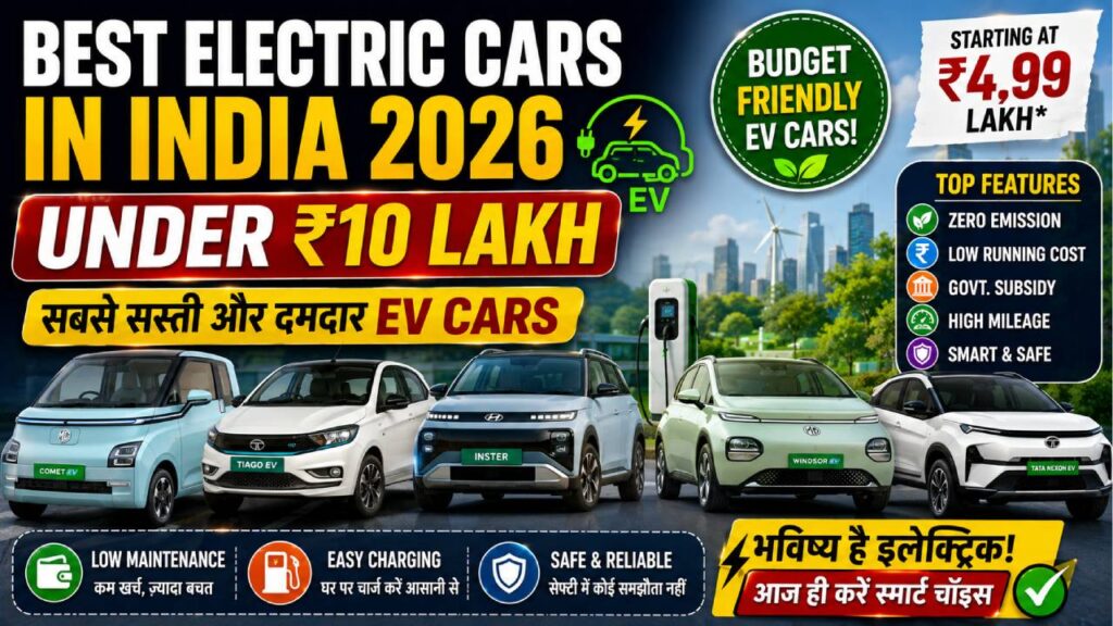 Best Electric Cars in India 2026 Under ₹10 Lakh: सबसे सस्ती और दमदार EV Cars